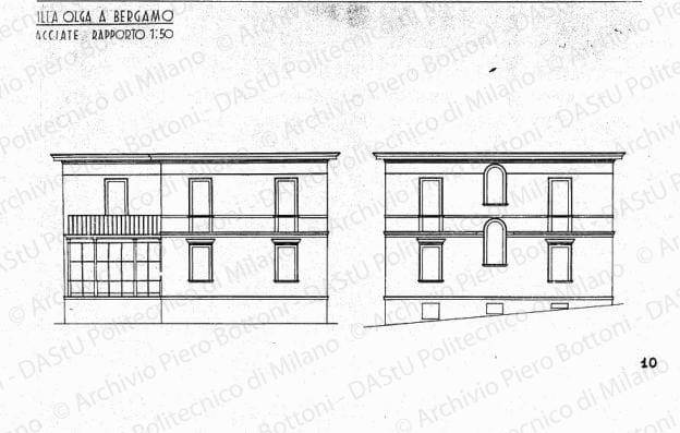 Villa Olga a Bergamo, facciate (esistenti), scala 1:50, s.d. China su lucido, cm 41,5x67,7. 