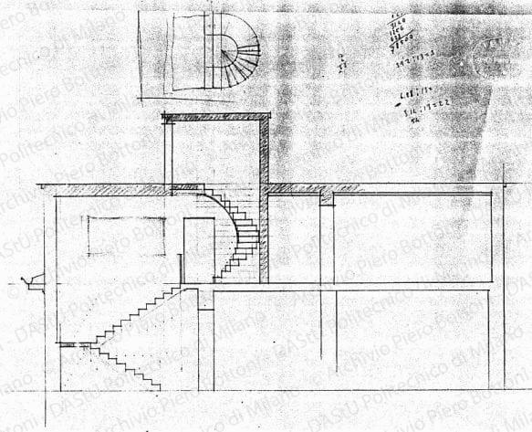 Studio sopraelevazione, sezione, scala 1:50, s.d. Matita su lucido, cm 28,8x38,0. 