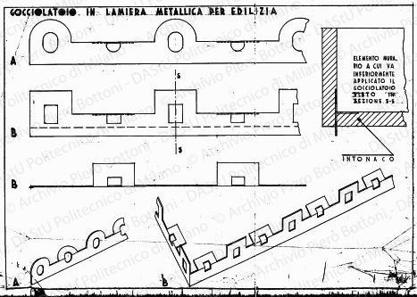 Gocciolatoio in lamiera metallica per edilizia, scala 1:1, 1:10, s.d. China su lucido, cm 23,5x32,5.