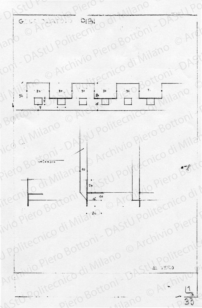 Studio gocciolatoio in lamiera metallica per edilizia, scala 1:1, s.d. Matita su lucido, cm 38,2x24,8. 