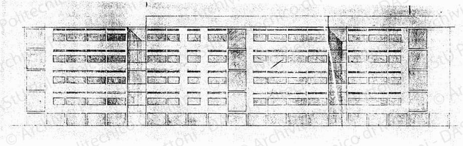 Fronte nord-ovest, scala 1:200, s.d. Matita su lucido, cm 18,0x43,5. 