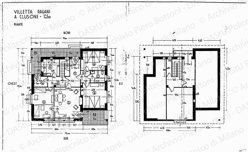 Villetta Pagani a Clusone, piante, scala 1:50, s.d. China su lucido, cm 51,0x85,7. 