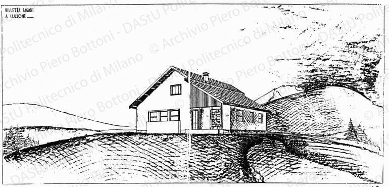 Villetta Pagani a Clusone, veduta prospettica, s.d. China e matita su lucido, cm 36,5x77,6. 