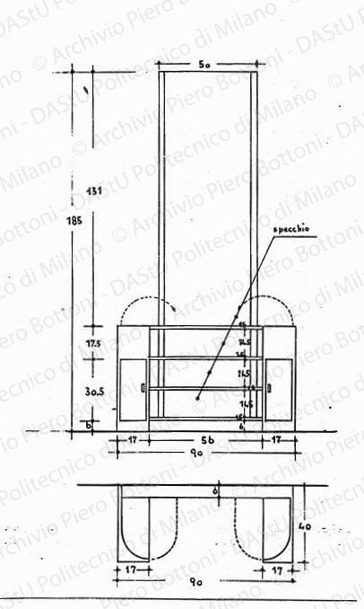 Mobile toilette, pianta e alzato, scala 1:10, s.d. China su lucido, cm 36,5x26,2. 