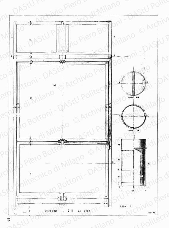 Carrello mobile-bar, vista e sezioni, scala 1:1, 1:4, prot. 2041, 11 dicembre 1935. China su lucido, cm 99,4x73,8. 