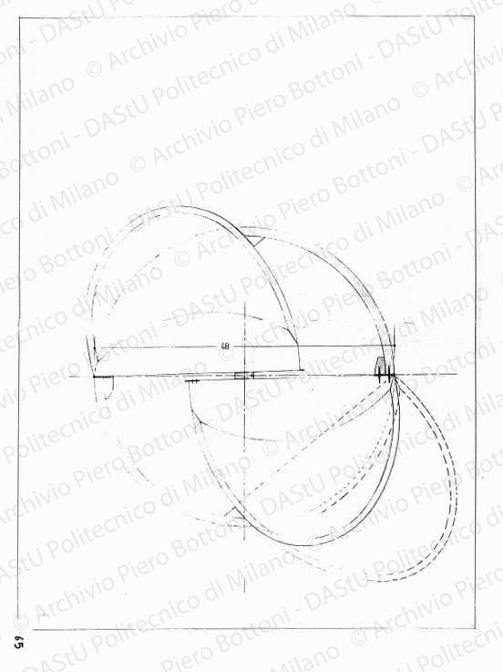 Carrello mobile-bar, sezione, scala 1:1, prot. 2075, s.d. Matita su lucido, cm 98,3x73,5. 