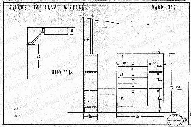 Psiche in casa Minerbi, pianta, sezione e vista, scala 1:5, 1:10, prot. 1852, s.d. China su lucido, cm 32,2x49,0. 