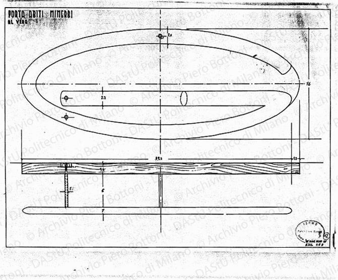 Porta abiti Minerbi, pianta e sezione, scala 1:1, 15 novembre 1937. China su lucido, cm 36,2x49,0.