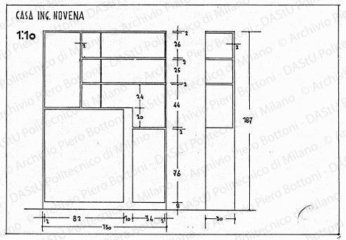 Appartamento sig. Tardivo, armadio, pianta, alzato e particolari, scala 1:1, 1:20, s.d. Matita su lucido, cm 31,6x68,7.