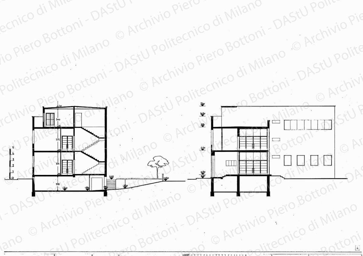 Sezioni, scala 1:100, s.d. Eliografia su cartoncino, cm 37,7 x 59,0.
