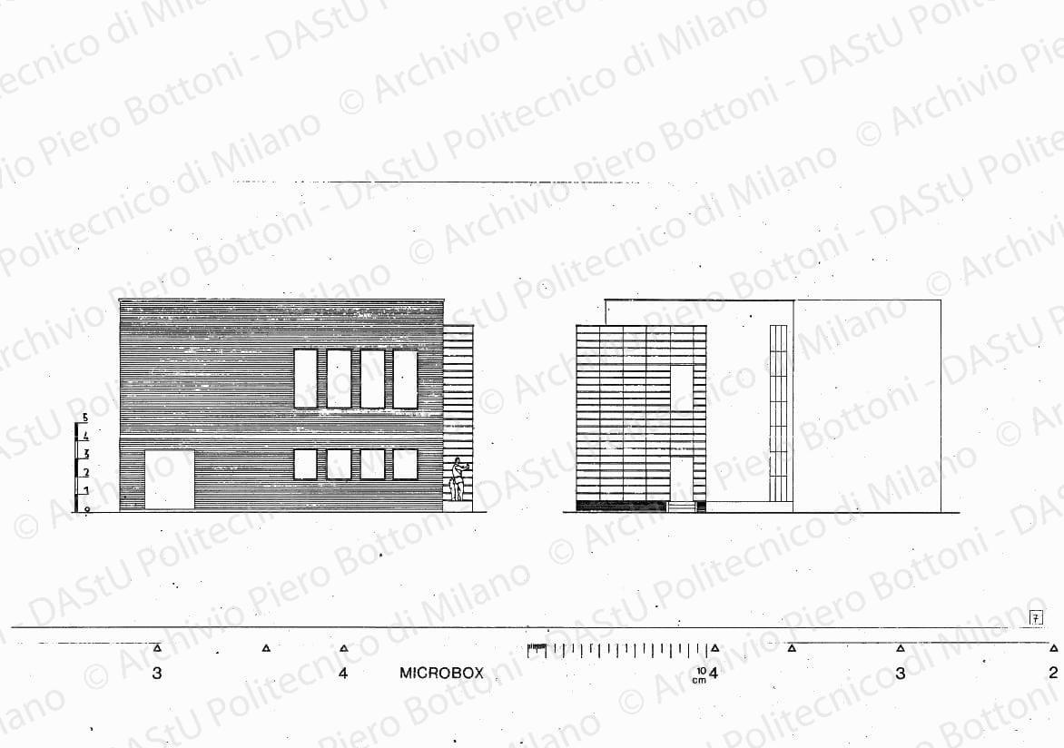 Prospetti soluzione A, fronti sud e nord, scala 1:100, s.d. Eliografia su cartoncino, cm 26,0 x 58,5.