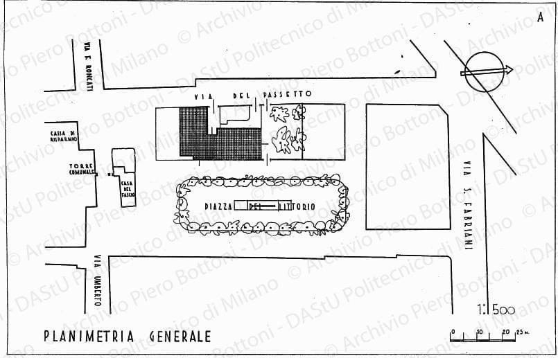 Planimetria generale soluzione A, scala 1:500, s.d. China su lucido, cm 29,3x45,0. 