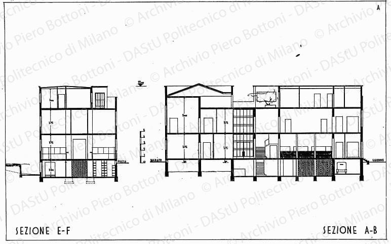 Sezione E-F e sezione A-B soluzione A, scala 1:100, s.d. China su lucido, cm 39,9x63,0. 
