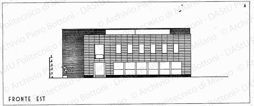 Fronte est soluzione A, scala 1:100, s.d. China su lucido, cm 27,5x64,8. 