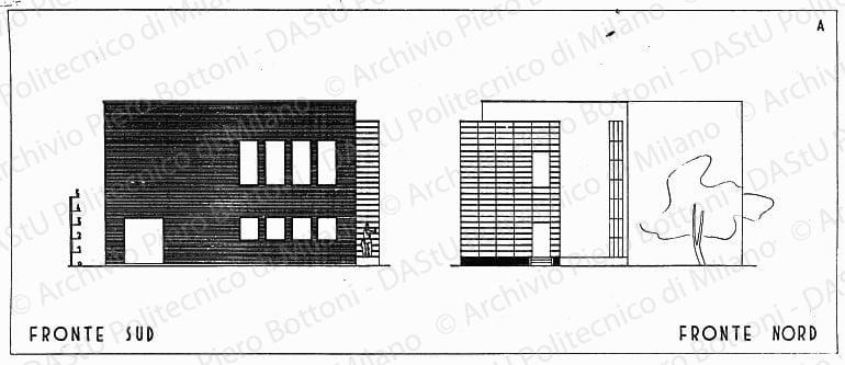 Fronte sud e fronte nord soluzione A, scala 1:100, s.d. China su lucido, cm 27,2x62,3. 