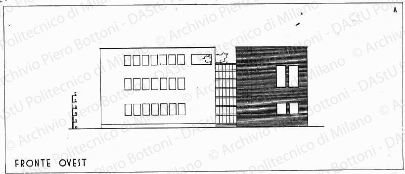 Fronte ovest soluzione A, scala 1:100, s.d. China su lucido, cm 27,9x63,4. 
