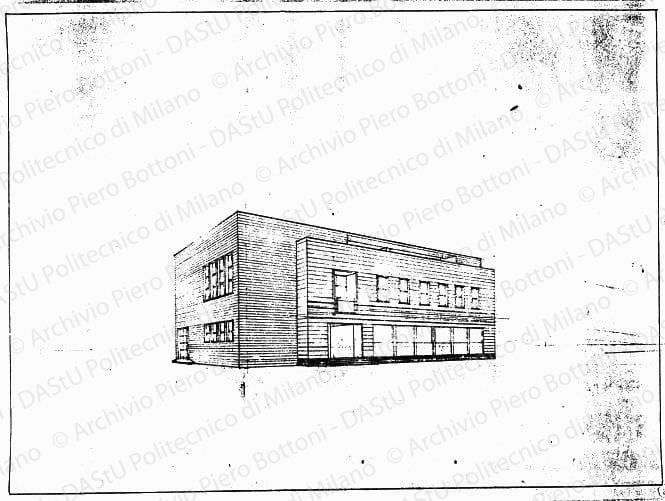 Prospettiva del fronte est soluzione A, s.d. Matita su lucido, cm 36,7x49,6. 