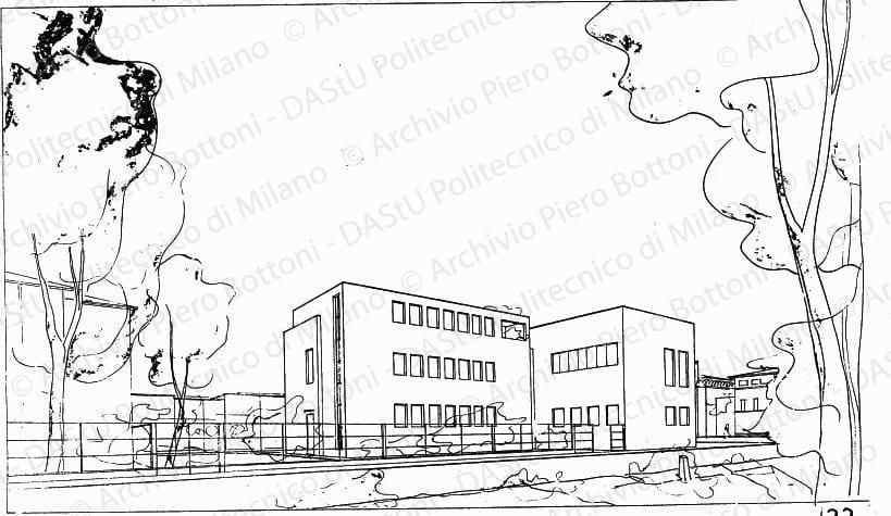 Veduta prospettica del fronte ovest soluzione A, s.d. China e carboncino su lucido, cm 41,7x62,6.