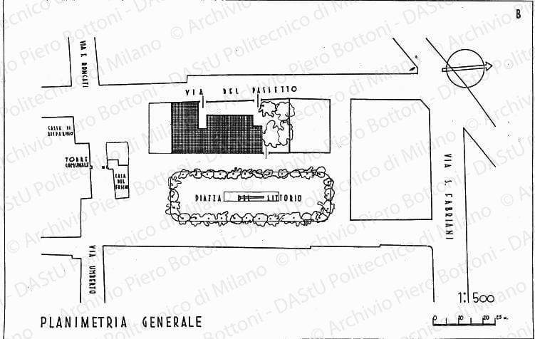 Planimetria generale soluzione B, scala 1:500, s.d. China su lucido, cm 31,0x46,0. 