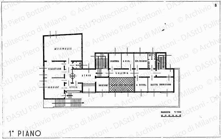 Pianta primo piano soluzione B, scala 1:100, s.d. China su lucido, cm 41,6x63,7. 