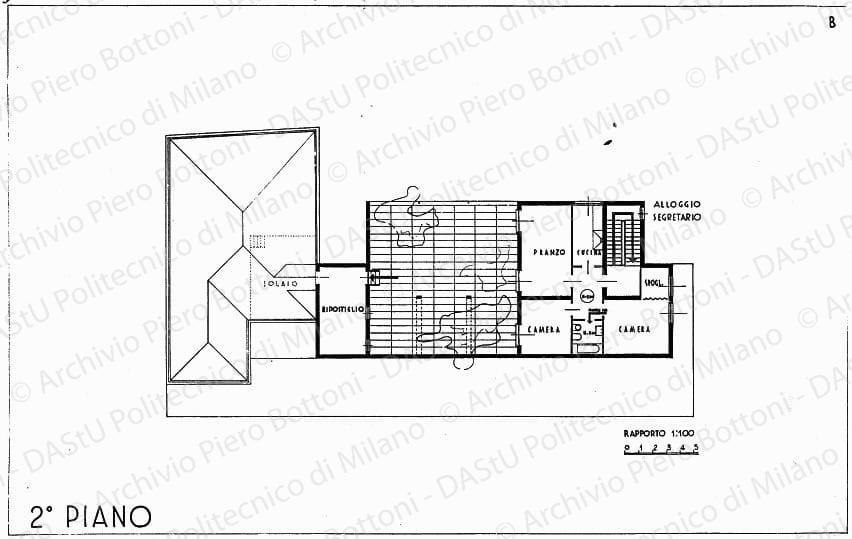 Pianta secondo piano soluzione B, scala 1:100, s.d. China su lucido, cm 39,8x62,1. 