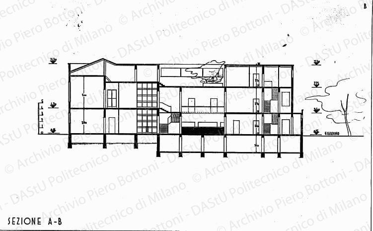 Sezione A-B soluzione B, scala 1:100, s.d. China su lucido, cm 42,1x64,0. 