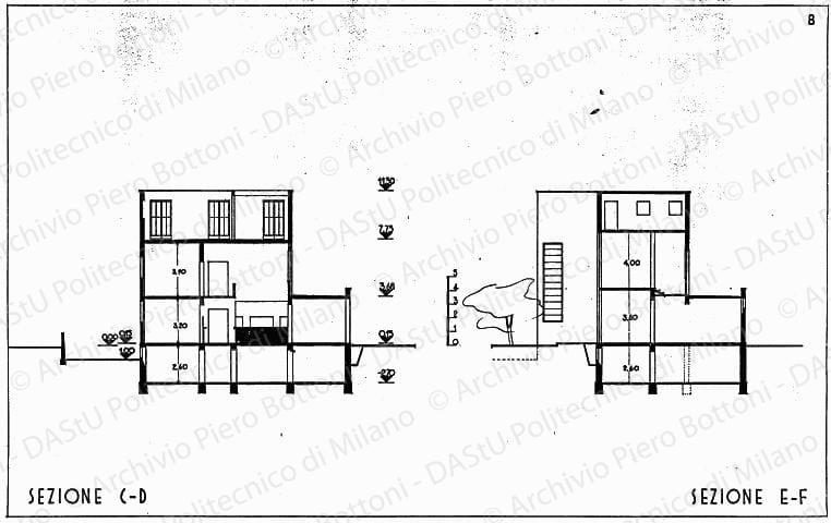 Sezione C-D e sezione E-F soluzione B, scala 1:100, s.d. China su lucido, cm 39,6x61,6. 