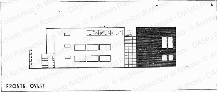 Fronte ovest soluzione B, scala 1:100, s.d. China su lucido, cm 27,4x61,4. 