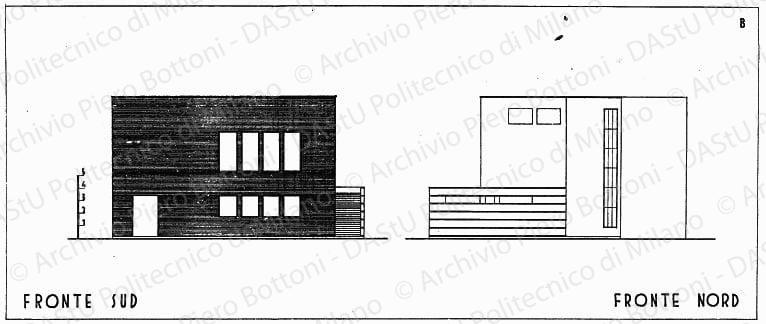 Fronte sud e fronte nord soluzione B, scala 1:100, s.d. China su lucido, cm 27,4x62,1. 