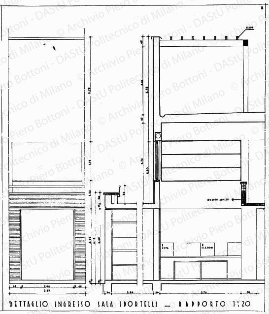 Dettaglio ingresso sala sportelli soluzione B, scala 1:20, s.d. China su lucido, cm 73,2x63,6. 