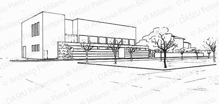 Veduta prospettica fronte est soluzione B, s.d. China su lucido, cm 41,4x62,6. 