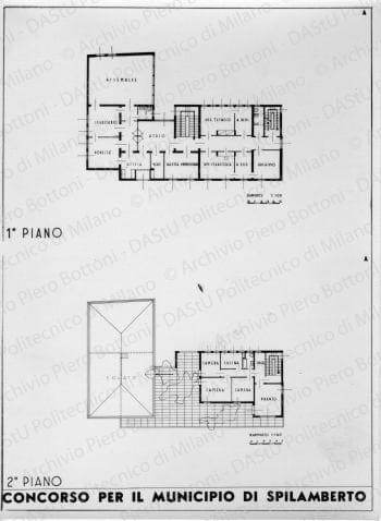 Riproduzione "Primo piano e secondo piano 1:100" soluzione A, positivo, bianco e nero, mm 162x120. Annotazione dattiloscritta sul verso.