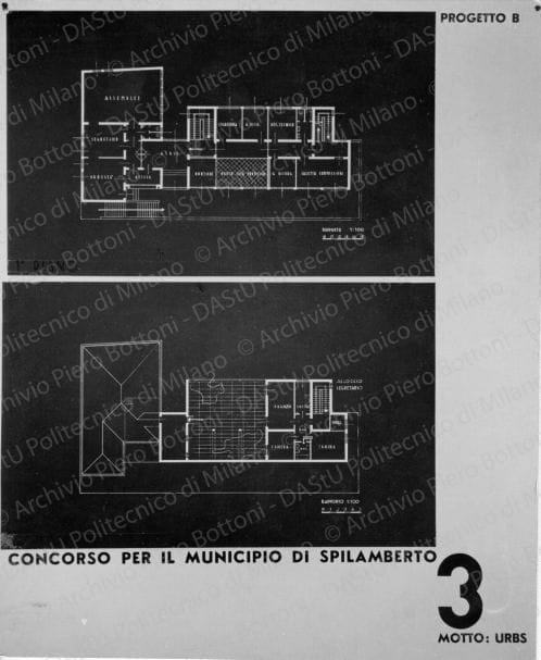 Riproduzione "Tav. 3. Primo Piano, secondo Piano 1:100" soluzione B, positivo, bianco e nero, mm 206x170.