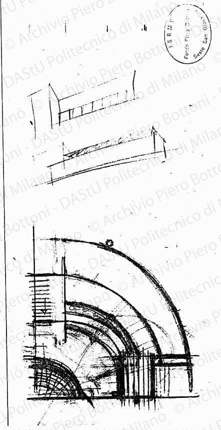Schizzo, s.d. Matita su lucido, cm 17,0x33,0. 