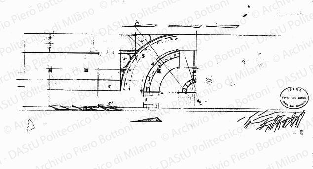 Pianta, scala 1:100, s.d. Matita su lucido, cm 18,0x50,0. 