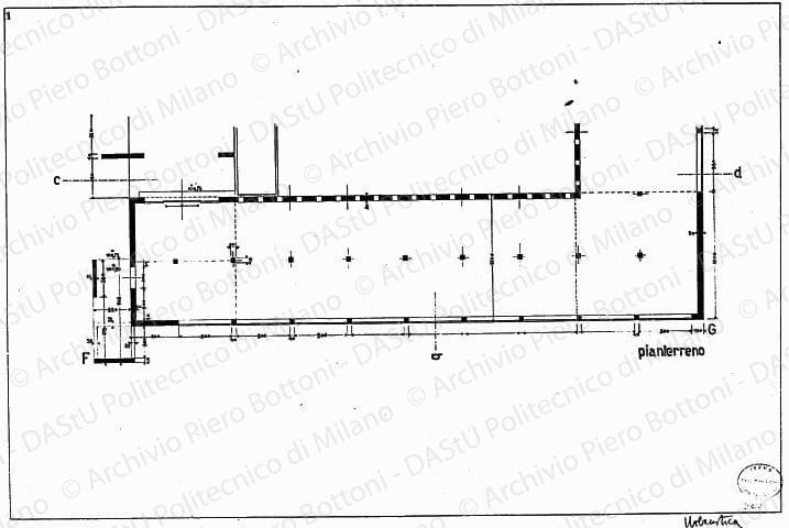 Dis. 1, pianta pianterreno, scala 1:100, s.d. China su lucido, cm 52,0x76,5. 