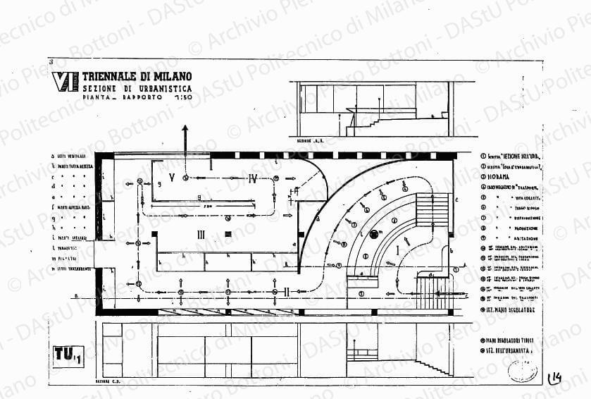 VI Triennale di Milano, sezione di urbanistica, dis. 3, pianta, scala 1:50, s.d. China su lucido, cm 49,0x74,0.