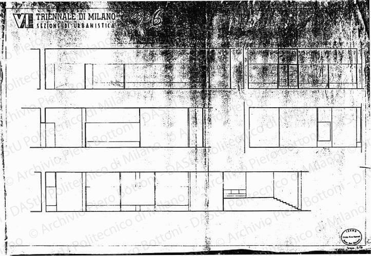 VI Triennale di Milano, sala dell'urbanistica, sezioni, scala 1:50, 1936. Eliografia su carta, cm 51,5x74,5. 