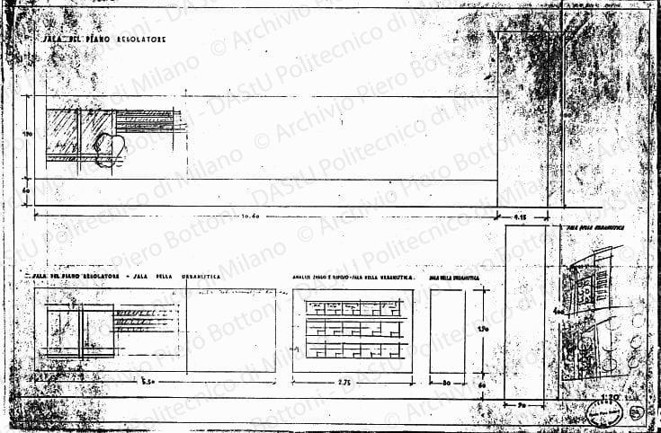 Sala del piano regolatore, prospetti, scala 1:20, s.d. Matita su eliografia su carta, cm 49,5x75,0. 