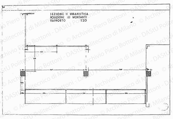 Sezione di urbanistica, posizione dei montanti, dis. 10, pianta, scala 1:20, s.d. China su lucido, cm 48,5x73,5. 