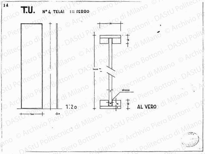 Dis. 14, particolari telai in ferro, scala 1:1, 1:20, s.d. China su lucido, cm 37,5x51,0.