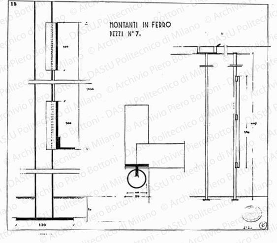 Dis. 15, particolari montanti in ferro, scala 1:1, 1:10, s.d. China su lucido, cm 52,5x58,0. 