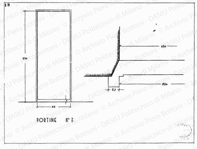 Dis. 18, particolare portine, scala 1:1, 1:10, s.d. China su lucido, cm 38,0x53,0. 