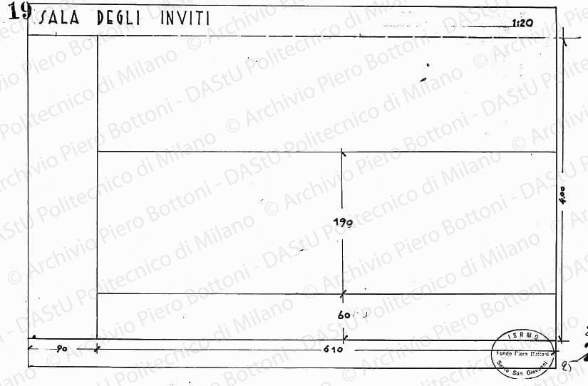 Sala degli inviti, dis. 19, prospetto dimensione pannello, scala 1:20, s.d. China su lucido, cm 25,0x38,0. 