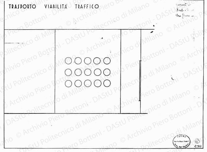 Trasporto, viabilità, traffico, prospetto pannelli, scala 1.20, s.d. China e matita su lucido, cm 38,0x52,5.