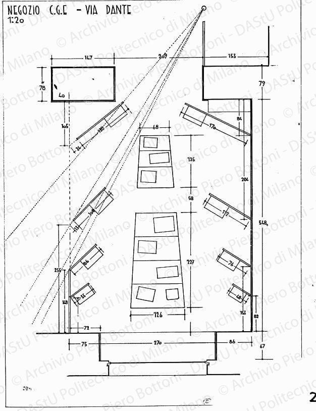 Negozio C.G.E., via Dante, pianta, scala 1:20, prot. 2063, s.d. China su lucido, cm 49,4x37,3. 