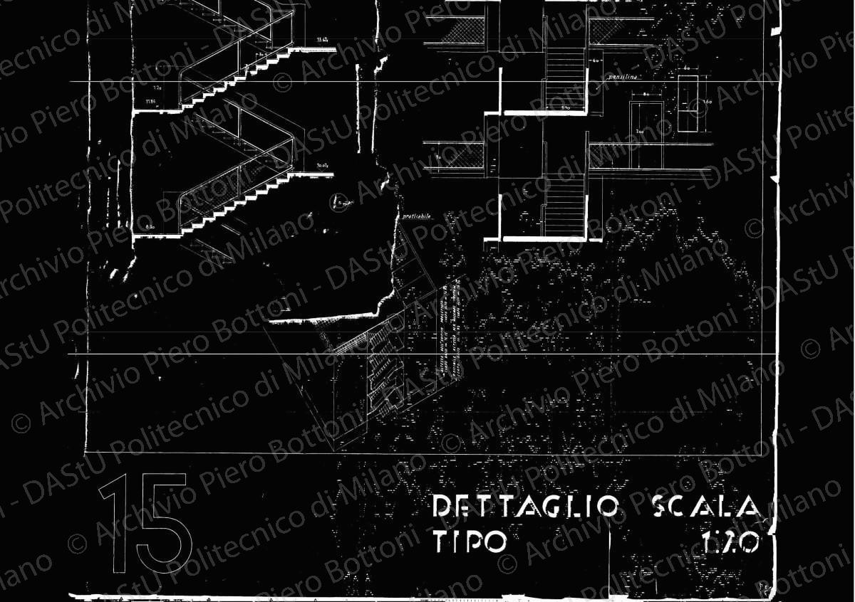 Dettaglio tipo, scala 1:20, s.d. Eliografia su fondo seppia su carta, cm 98,0 x 99,0. Macchia di china.