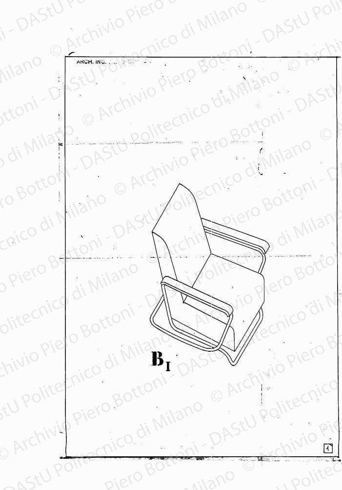 Poltrona B-I, scala 1:10, s.d. Eliografia su carta, cm 35,6 x 24,7.
