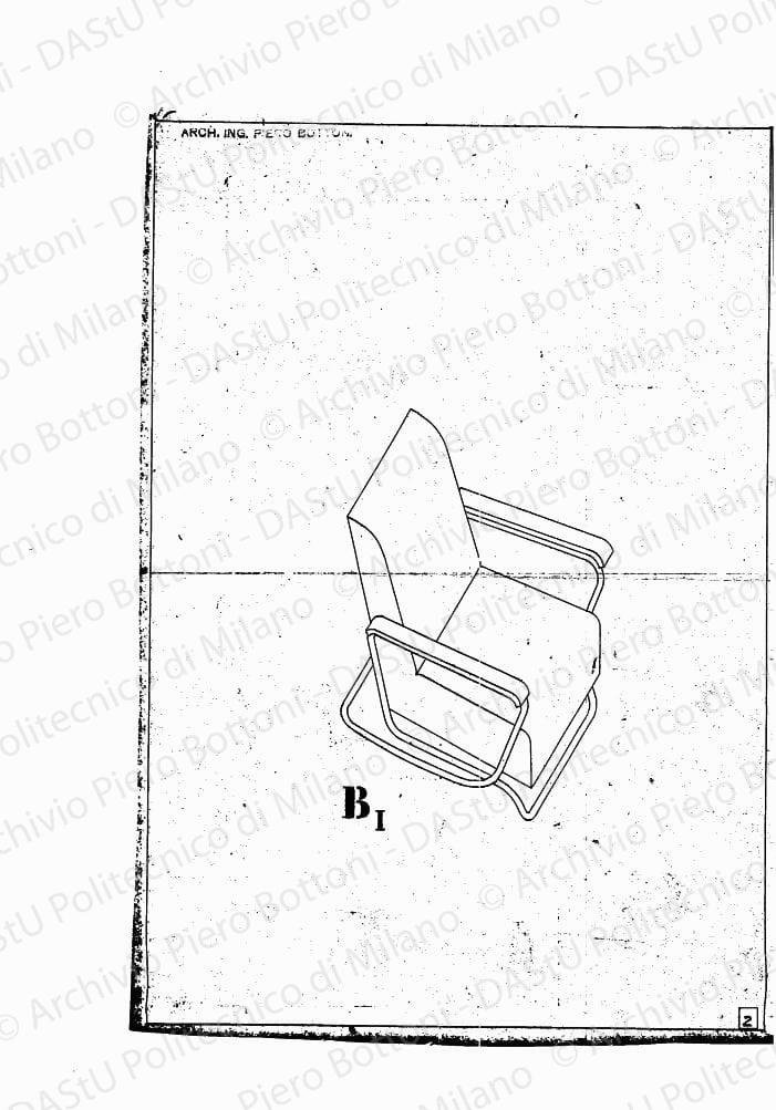 Poltrona B-I, scala 1:10, s.d. Eliografia su carta, cm 36,0 x 24,6.