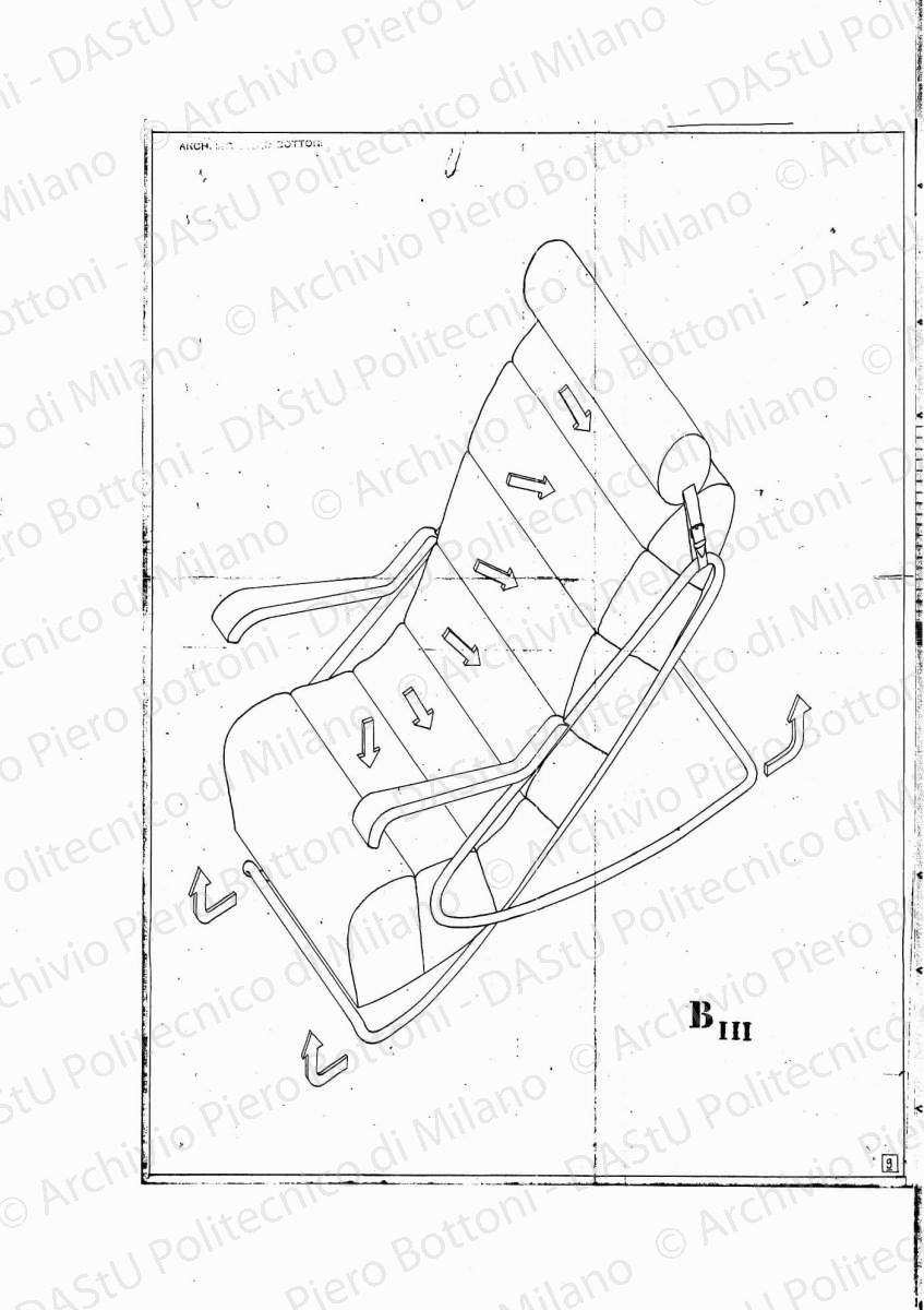 Poltrona B-III, scala 1:10, s.d. Eliografia su carta, cm 48,5 x 35,5.